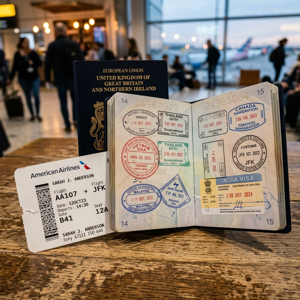 Student visa documents and passport prepared for application review
